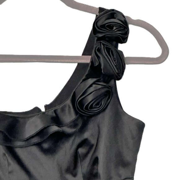 A-Line Mini Dress In Black with Flower Decor Size 3 - Picture 5 of 10